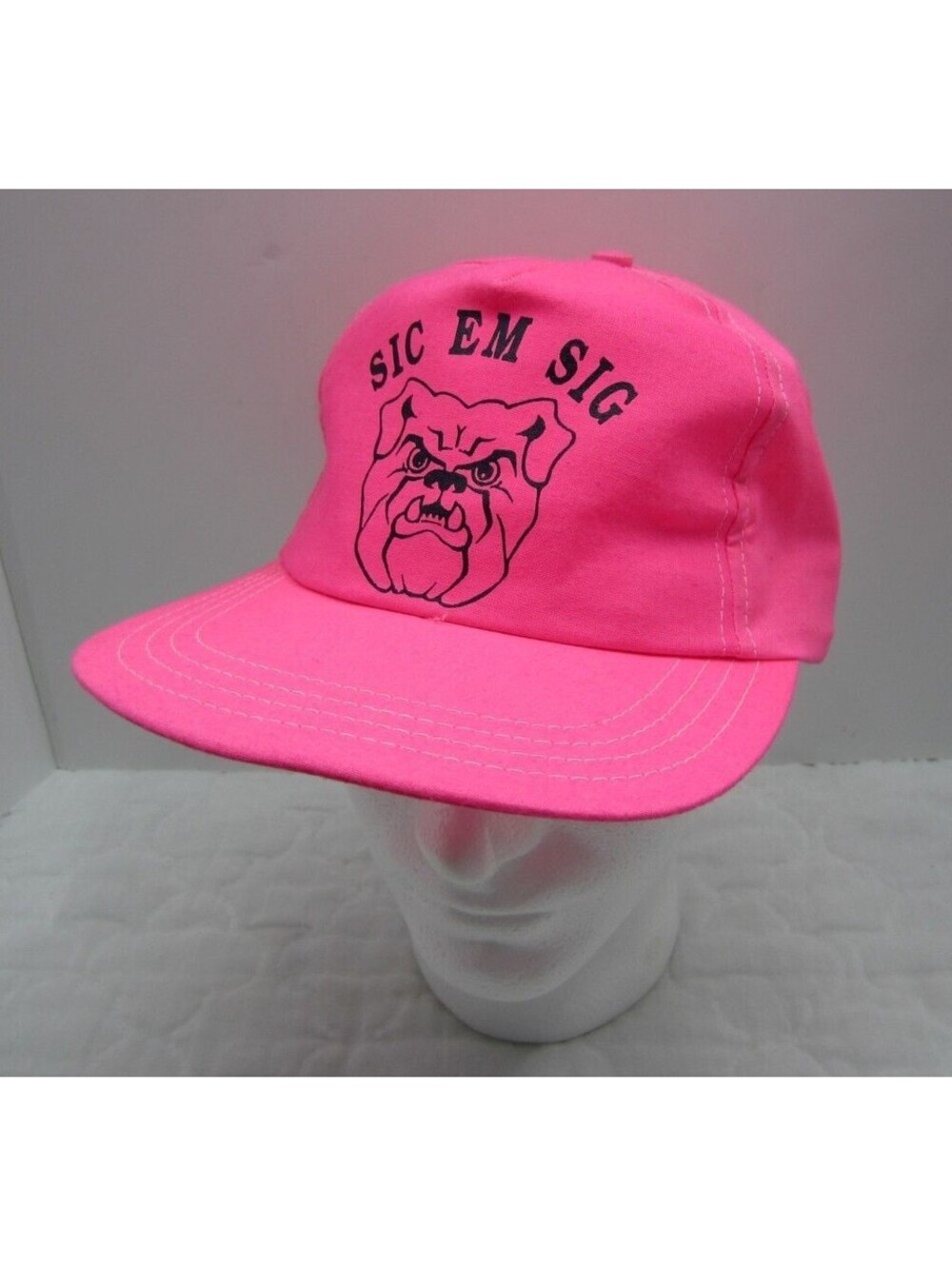 Neon Pink Sic Em Sig Bull Dog Trucker Style Hat Made in The USA